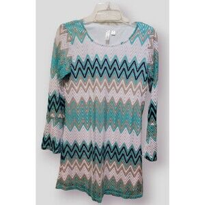 Tacera Womens Pullon Round Neck Chevron Print Multi Color Long Sleeve  Dress S